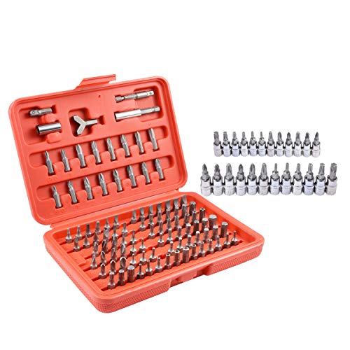 KATUR 100Pcs Allzweck-Sicherheitsbit-Set mit Magnetverlängerungs-Bithalter, metrischem und SAE-manipulationssicherem Sechskant-Schraubendreher von KATUR