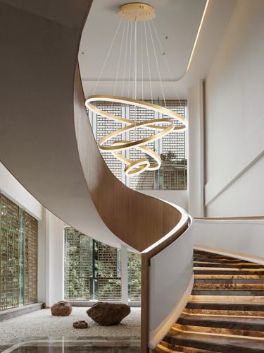 KAUCQI 180CM Hängelampe Wohnzimmer Lampe Pendelleuchte Esstisch LED Dimmbar Deckenleuchte Esstischlampe mit Fernbedienung, Modernes Hängeleuchte for Salon Wohnzimmerlampe, 4 Ringe Höhenverstellba von KAUCQI