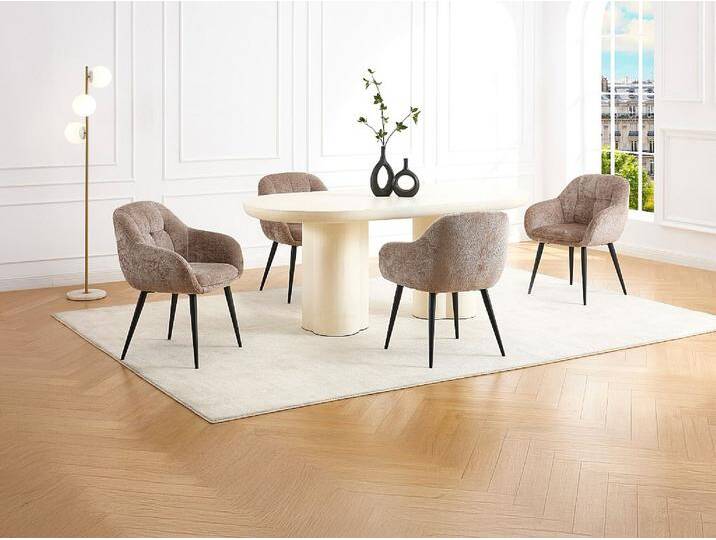 2‑er Set Stühle mit Armlehnen - Textilstoff & Metall - Taupe - LASSANDRA von Pascal Morabito von KAUF-UNIQUE.de