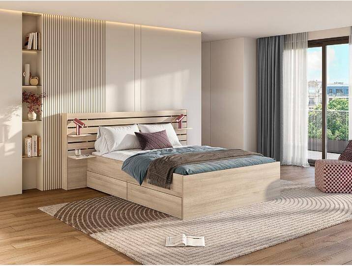 Bett 180 x 200 cm mit 4 Schubladen - Natur + Lattenrost - TENALIA Bett 180 x 200 cm mit 4 Schubladen - Natur + Lattenrost - TENALIA von KAUF-UNIQUE.de