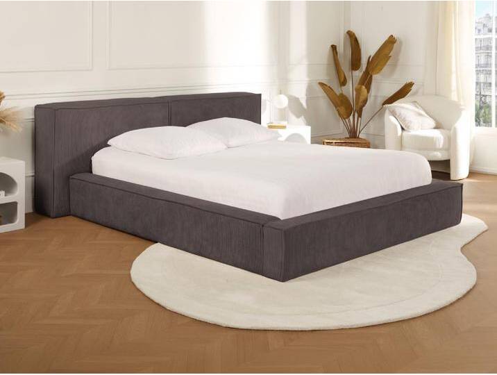 Bett mit Bettkasten + Matratze - 160 x 200 cm - Cord - Taupe - TIMANO von Pascal Morabito von KAUF-UNIQUE.de