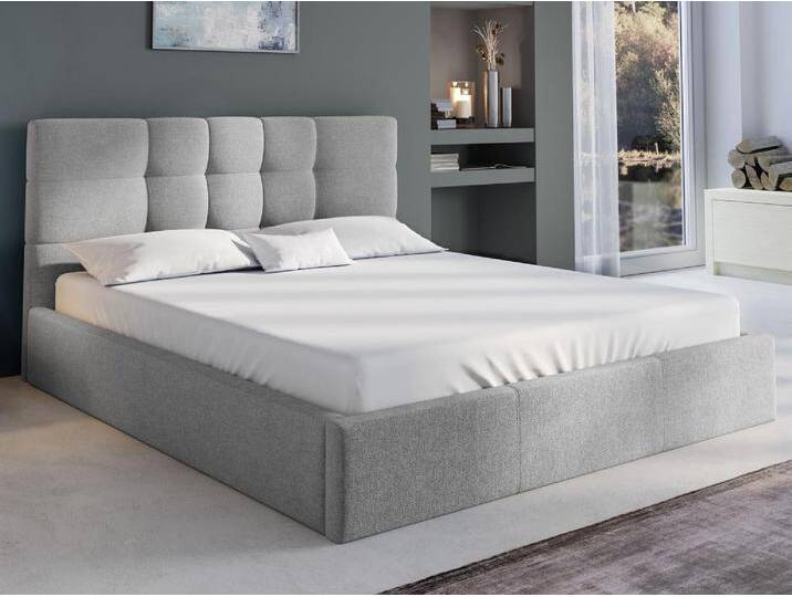 Bett mit Bettkasten + Matratze - 160 x 200 cm - Stoff - Grau - ELIAVA von Pascal Morabito von KAUF-UNIQUE.de