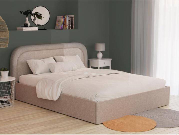 Bett mit Bettkasten + Matratze - 180 x 200 cm - Bouclé-Stoff - Beige - FIREZA von KAUF-UNIQUE.de