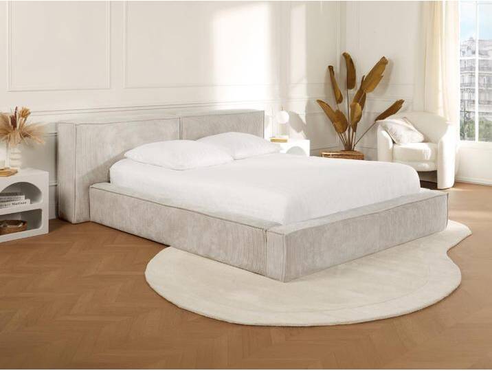 Bett mit Bettkasten + Matratze - 180 x 200 cm - Cord - Beige - TIMANO von Pascal Morabito von KAUF-UNIQUE.de