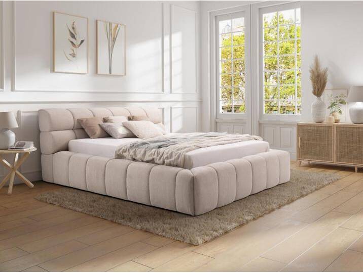 Bett mit Bettkasten + Matratze - 180 x 200 cm - Stoff - Beige - FORVIK II von Pascal Morabito von KAUF-UNIQUE.de