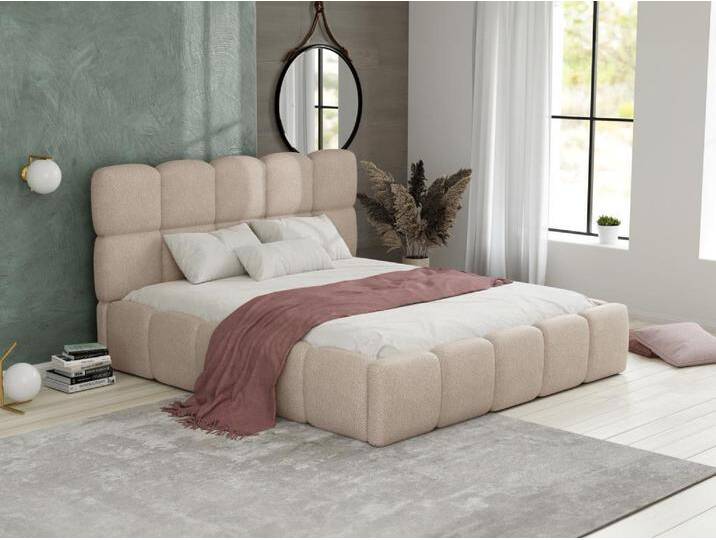 Bett mit Bettkasten - 180 x 200 cm - Bouclé-Stoff - Beige - DAMADO von Pascal Morabito von KAUF-UNIQUE.de