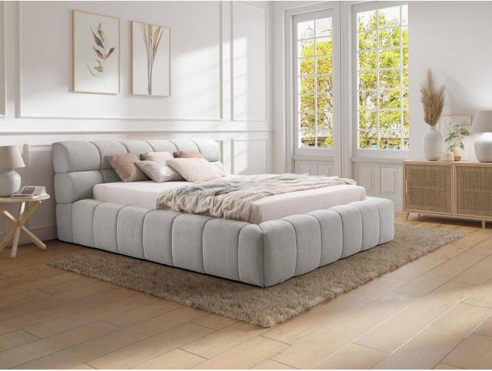 Bett mit Bettkasten - 180 x 200 cm - Stoff - Hellgrau - FORVIK von Pascal Morabito Bett mit Bettkasten - 180 x 200 cm - Stoff - Hellgrau - FORVIK von Pascal Morabito von KAUF-UNIQUE.de