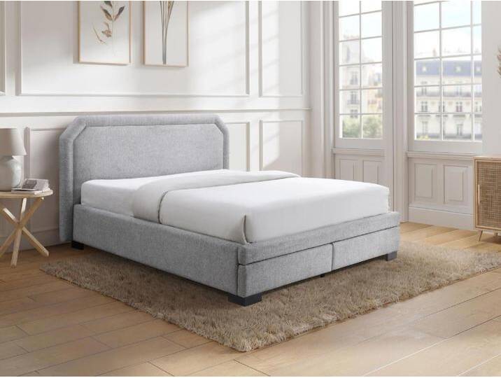 Bett mit Schubladen 160 x 200 cm - Stoff - Hellgrau - INASTO von KAUF-UNIQUE.de