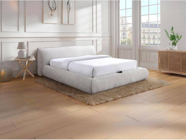 Bettkasten + Matratze - 160 x 200 cm - Stoff - Beige - MIRSIO von KAUF-UNIQUE.de