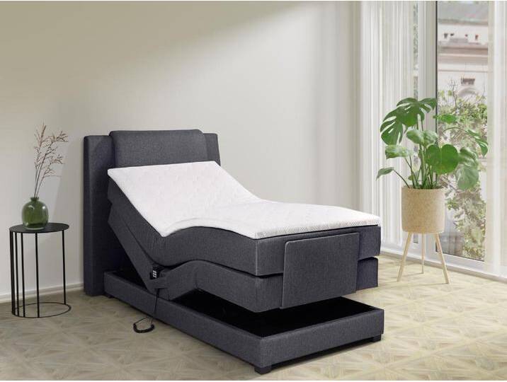 Boxspringbett mit Bettkopfteil + elektrischem Untergestell mit Relaxfunktion + Matratze + Topper - 100 x 200 cm - Stoff - Anthrazit - CASTEL II von PALACIO Boxspringbett mit Bettkopfteil + elektrischem Untergestell mit Relaxfunktion + Matratze + Topper - 100 x 200 cm - Stoff - Anthrazit - CASTEL II von PALACIO von KAUF-UNIQUE.de