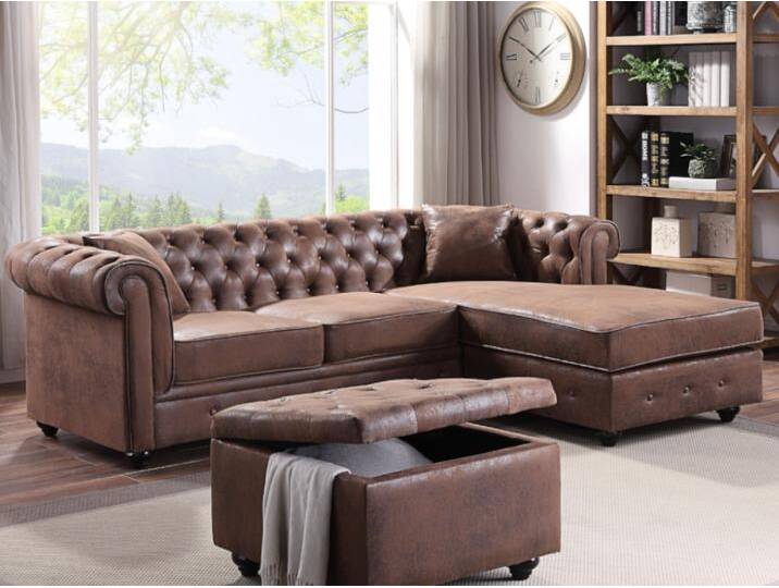 Chesterfield Ecksofa - Microfaser Vintage Look - Braun - TOLEDO von KAUF-UNIQUE.de