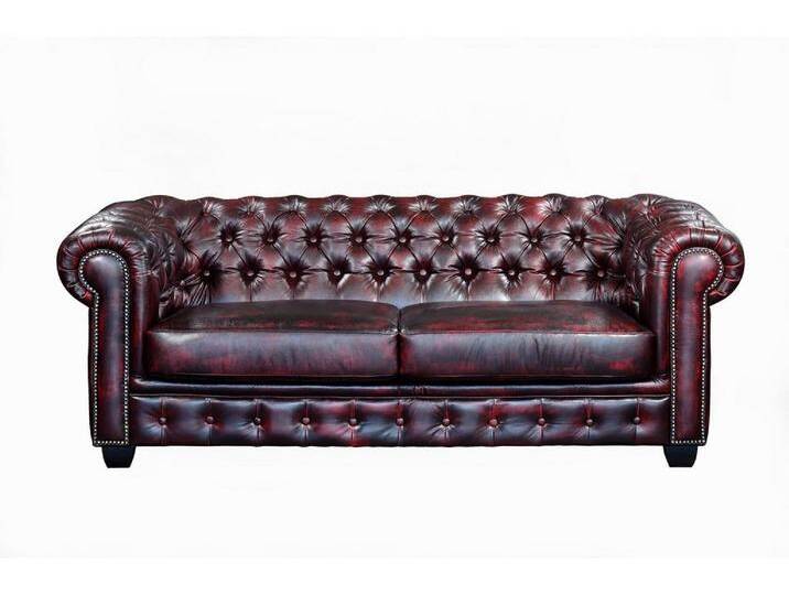 Chesterfield Ledersofa 3-Sitzer - Büffelleder - Rotbraun - BRENTON von KAUF-UNIQUE.de