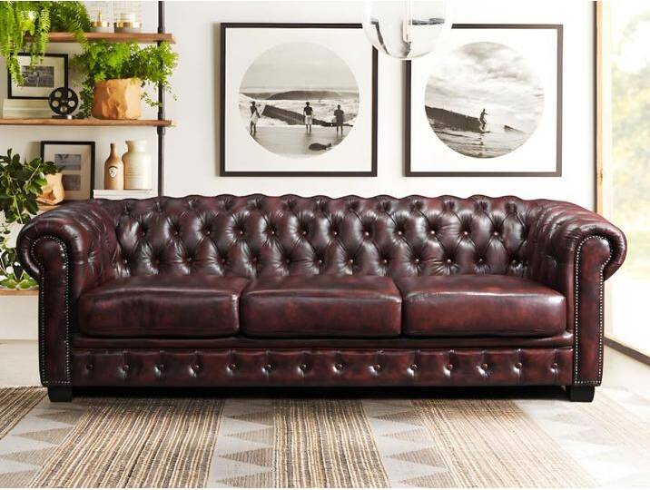Chesterfield Ledersofa 4-Sitzer - Büffelleder - Rotbraun - BRENTON - Vintage-Look, genagelte Armlehnen, 240 cm breit von KAUF-UNIQUE.de