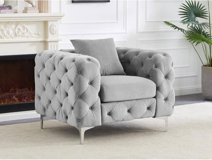 Chesterfield-Sessel - Hellgrau - Samt - EDWINA von KAUF-UNIQUE.de
