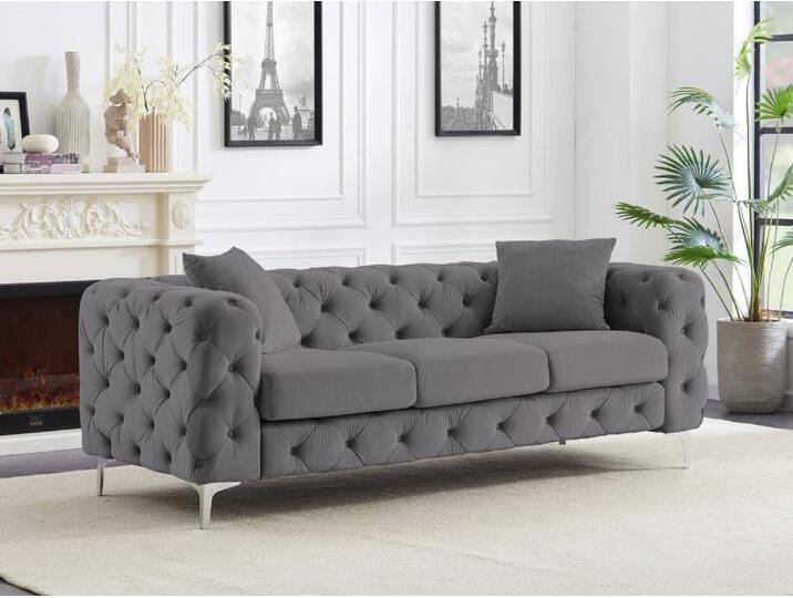 Chesterfield-Sofa 3-Sitzer - Anthrazit - Samt - EDWINA von KAUF-UNIQUE.de