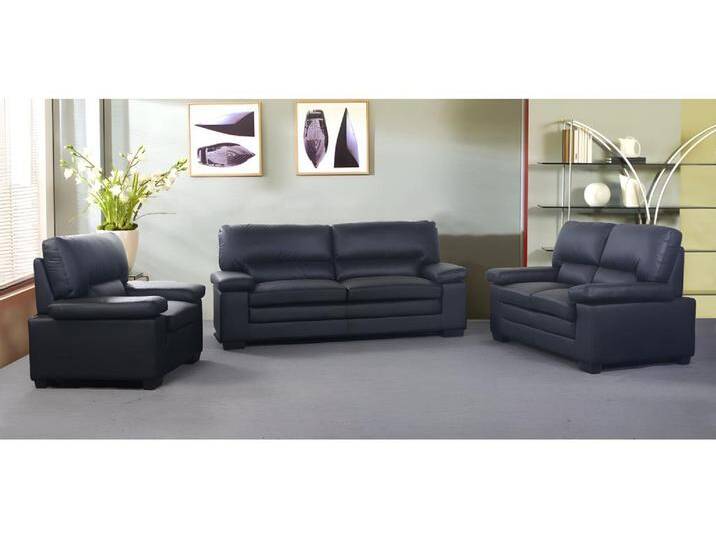 Couchgarnitur Leder 3+2+1 - Büffelleder - Schwarz - MIMAS von KAUF-UNIQUE.de