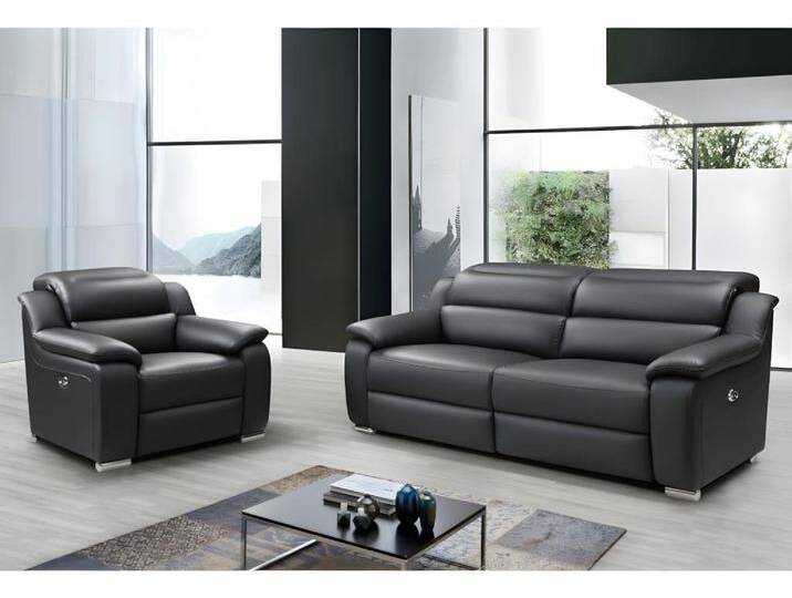 Couchgarnitur mit Relaxfunktion 3+1 - Leder - Schwarz - ARENA III von KAUF-UNIQUE.de