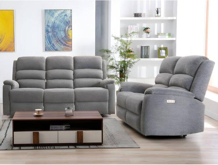 Couchgarnitur mit elektrischer Relaxfunktion 3+2 - Stoff - Grau - NEVERS von KAUF-UNIQUE.de