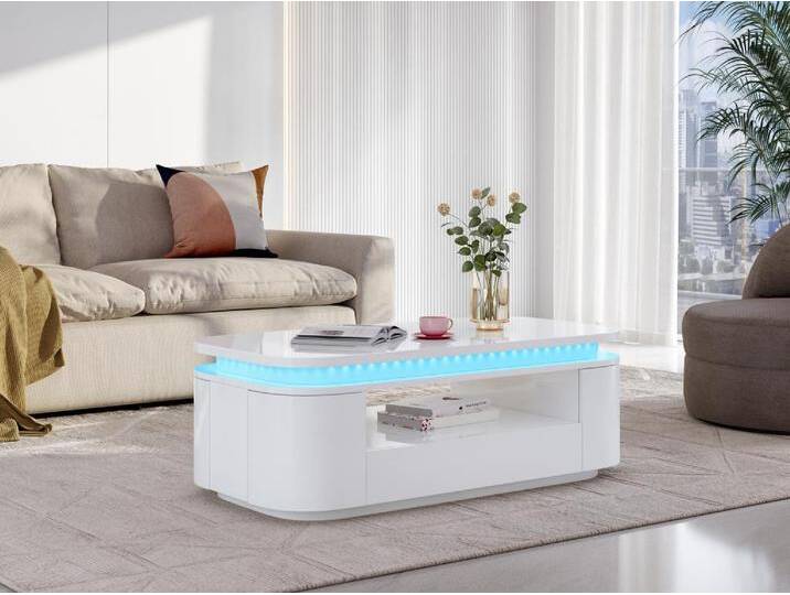 Couchtisch mit 4 Türen & 1 Schublade + LEDs - MDF - Weiß - VANDANA Couchtisch mit 4 Türen & 1 Schublade + LEDs - MDF - Weiß - VANDANA von KAUF-UNIQUE.de