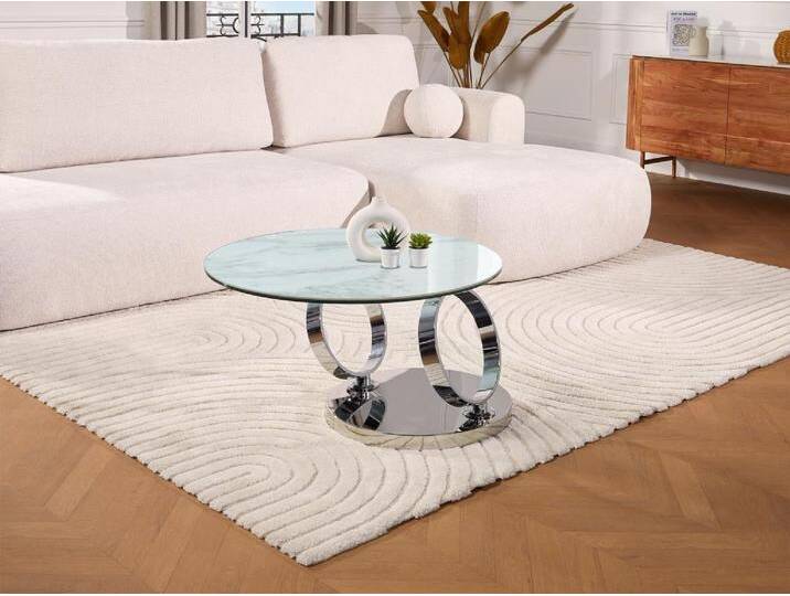 Couchtisch mit drehbaren Tischplatten - Keramik & Glas - Weiß mit Marmor-Effekt - JOLINE von KAUF-UNIQUE.de
