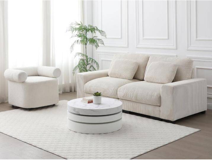 Couchtisch rund - drehbar - 1 Ablagefach - MDF - Marmor-Optik Weiß & Weiß lackiert - JANITA Couchtisch rund - drehbar - 1 Ablagefach - MDF - Marmor-Optik Weiß & Weiß lackiert - JANITA von KAUF-UNIQUE.de