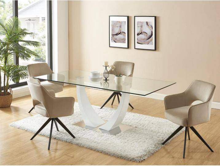 Drehstuhl 6er-Set mit Armlehnen - Samt & schwarzes Metall - Beige - KONYA von KAUF-UNIQUE.de