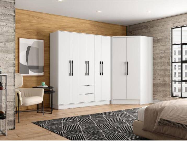 Eckkleiderschrank mit 8 Türen & 2 Schubladen - 263 cm - Weiß - FEOVA von KAUF-UNIQUE.de