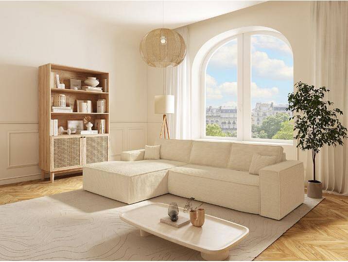 Eckschlafsofa mit Matratze - Ecke links - Cord - Beige - Liegefläche 140 cm - Matratze 13 cm mit Memory Schaum - AMELIA Eckschlafsofa mit Matratze - Ecke links - Cord - Beige - Liegefläche 140 cm - Matratze 13 cm mit Memory Schaum - AMELIA von KAUF-UNIQUE.de