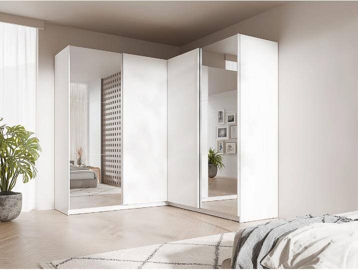 Eckschrank 4 Türen - Mit Spiegel - L. 211 cm - Weiß - LEDORMA Eckschrank 4 Türen - Mit Spiegel - L. 211 cm - Weiß - LEDORMA von KAUF-UNIQUE.de