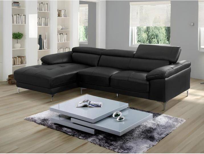 Ecksofa - Ecke Links - Leder - Schwarz - SOLANGE von KAUF-UNIQUE.de
