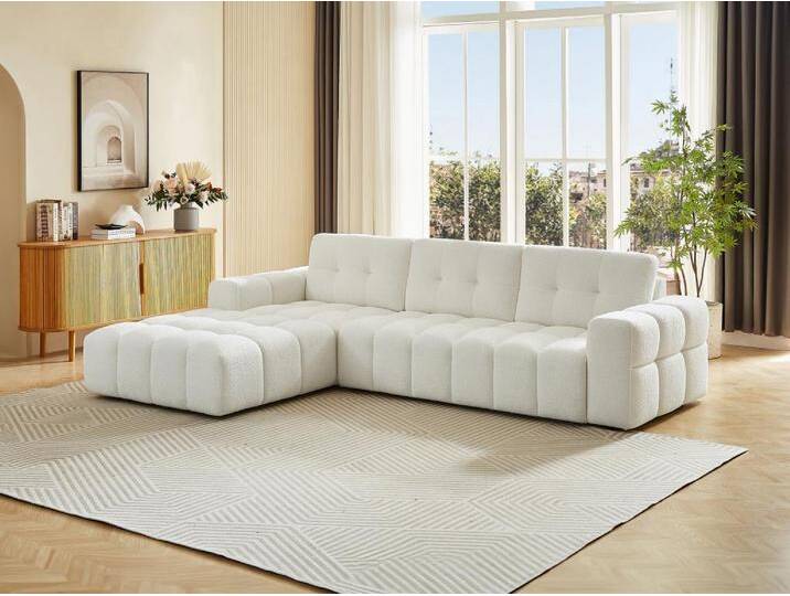 Ecksofa - Ecke links - Bouclé-Stoff - Weiß - SOPELANA von KAUF-UNIQUE.de