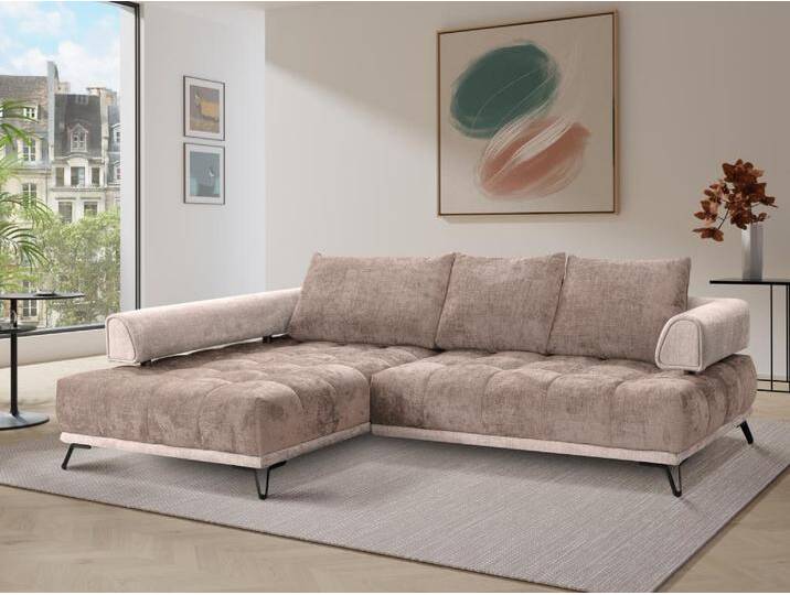 Ecksofa - Ecke links - Chenille-Stoff & Samt - Taupe - NIVORIA von KAUF-UNIQUE.de