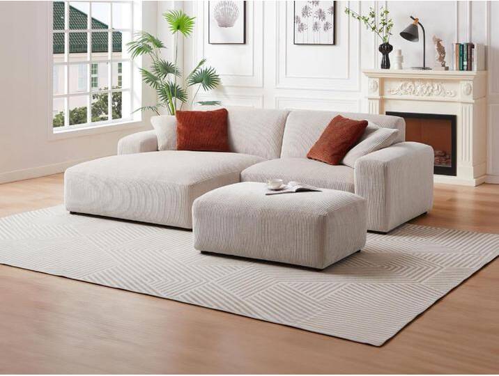 Ecksofa - Ecke links - Cord - Beige - TIRONO von Maison Céphy von KAUF-UNIQUE.de