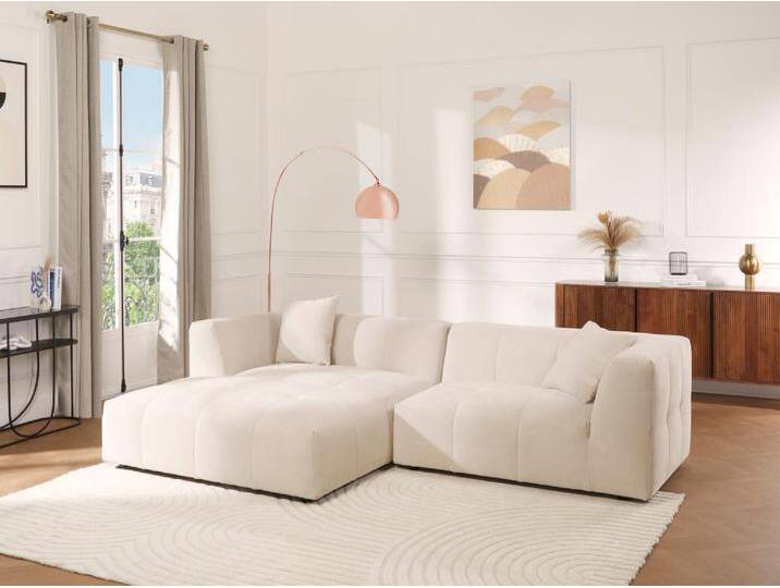 Ecksofa - Ecke links - Feincord - Beige - NAEMIA von Maison Céphy von KAUF-UNIQUE.de