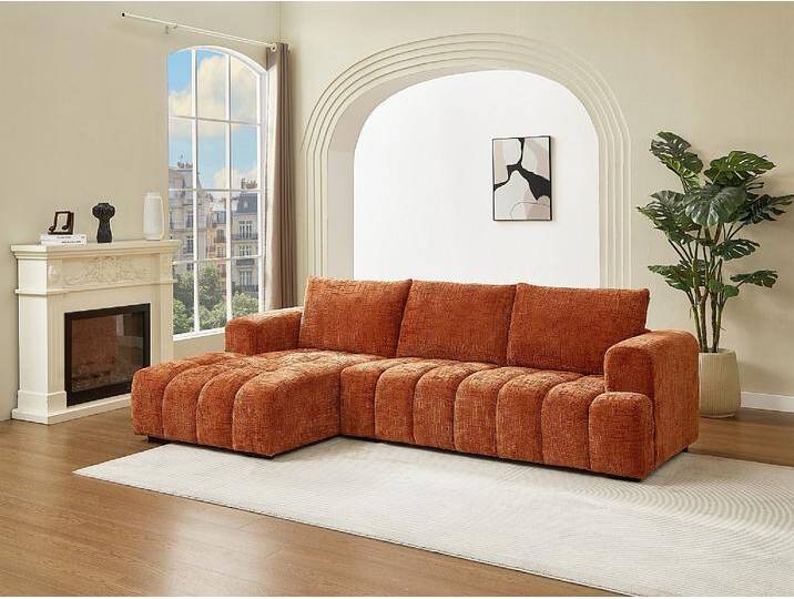 Ecksofa - Ecke links - Strukturstoff - Terracotta - BENOLA von KAUF-UNIQUE.de