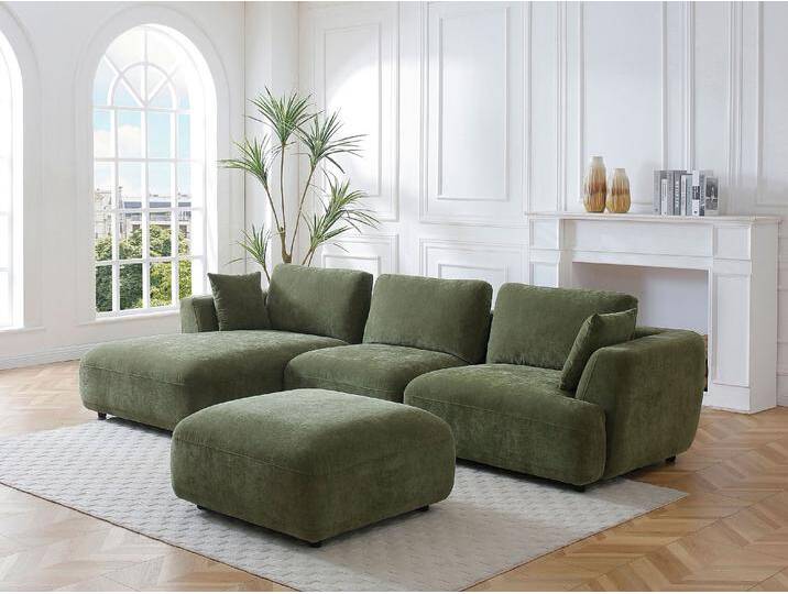 Ecksofa - Ecke links - mit Hocker - Stoff - Grün - TINDRALO Ecksofa - Ecke links - mit Hocker - Stoff - Grün - TINDRALO von KAUF-UNIQUE.de