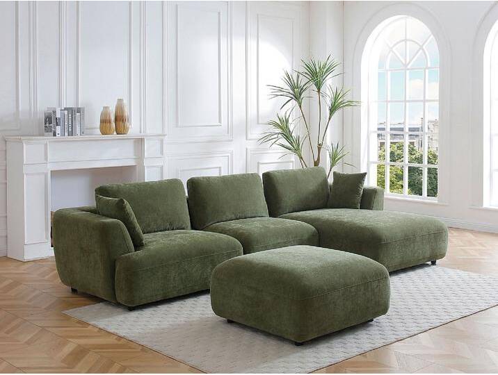 Ecksofa - Ecke rechts - mit Hocker - Stoff - Grün - TINDRALO von KAUF-UNIQUE.de