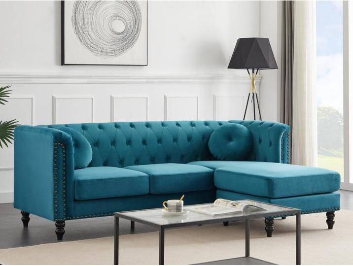 Ecksofa - Ecke wechselbar - Samt - Dunkelblau - TURNER von KAUF-UNIQUE.de