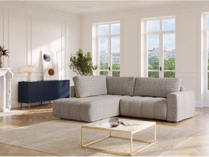 Ecksofa links - Stoff meliert - Grau - LORIONA von KAUF-UNIQUE.de
