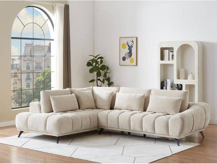 Ecksofa links mit verstellbarer Rückenlehne - Strukturstoff - Beige - MAVIRO von KAUF-UNIQUE.de