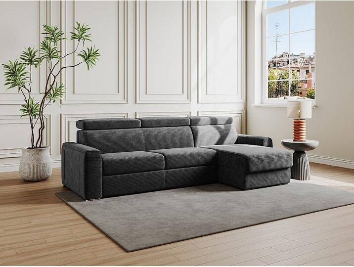 Ecksofa mit Matratze - Ecke wechselbar - Cord - Anthrazitgrau - Liegefläche mit Lattenrost mit breiten Latten 160 cm - Matratze 22 cm - Memory Schaum - VIZIR Ecksofa mit Matratze - Ecke wechselbar - Cord - Anthrazitgrau - Liegefläche mit Lattenrost mit breiten Latten 160 cm - Matratze 22 cm - Memory Schaum - VIZIR von KAUF-UNIQUE.de