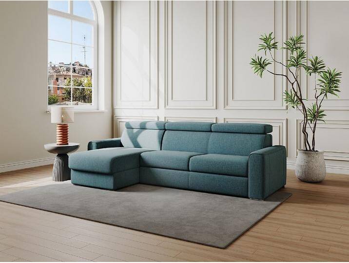 Ecksofa mit Matratze - Ecke wechselbar - Stoff - Blau - Liegefläche mit Lattenrost mit breiten Latten 160 cm - Matratze 22 cm - Memory Schaum - VIZIR Ecksofa mit Matratze - Ecke wechselbar - Stoff - Blau - Liegefläche mit Lattenrost mit breiten Latten 160 cm - Matratze 22 cm - Memory Schaum - VIZIR von KAUF-UNIQUE.de