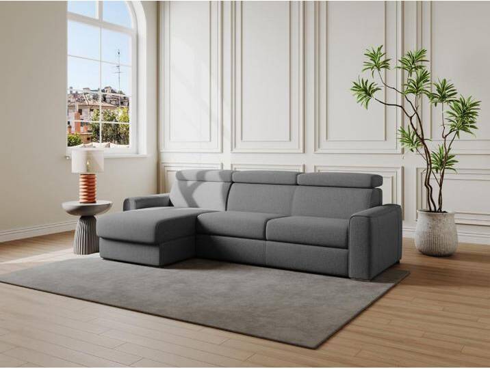 Ecksofa mit Matratze - Ecke wechselbar - Stoff - Grau - Liegefläche 140 cm - Matratze 22 cm - Memory Schaum - VIZIR von KAUF-UNIQUE.de