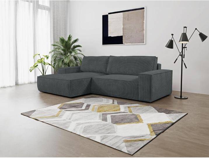 Ecksofa mit Schlaffunktion - Ecke Links - Cord - Anthrazit - AMELIA von KAUF-UNIQUE.de