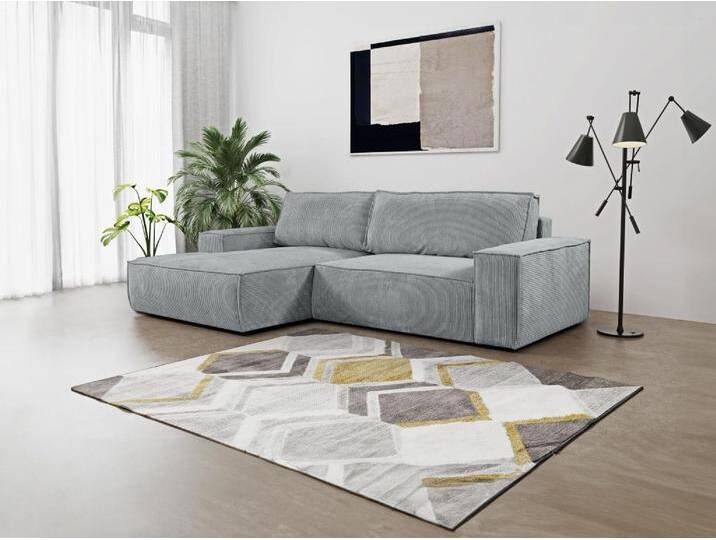 Ecksofa mit Schlaffunktion - Ecke Links - Cord - Hellgrau - AMELIA von KAUF-UNIQUE.de