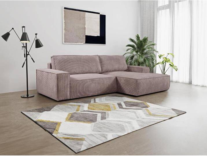 Ecksofa mit Schlaffunktion - Ecke Rechts - Cord - Hellviolett - AMELIA von KAUF-UNIQUE.de