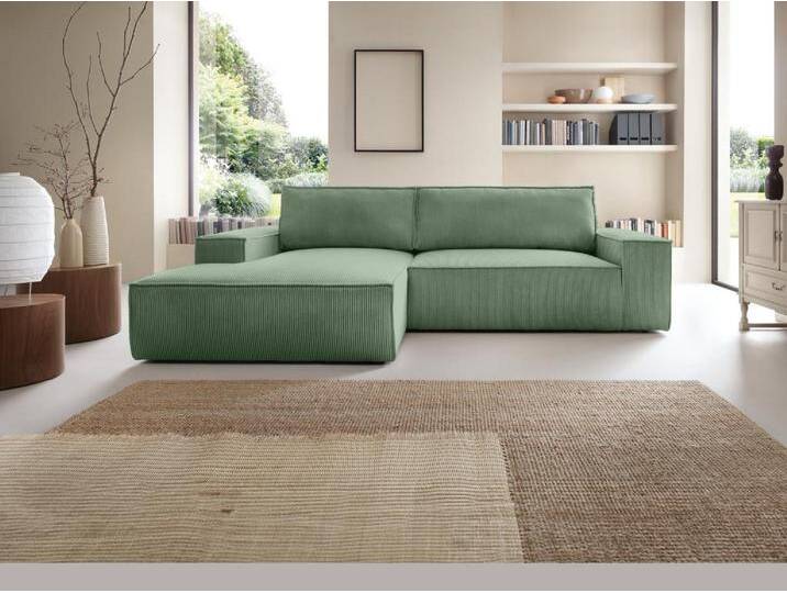 Ecksofa mit Schlaffunktion - Ecke links - Cord - Mandelgrün - AMELIA von KAUF-UNIQUE.de