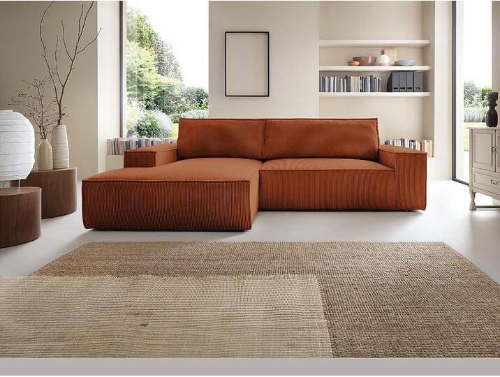 Ecksofa mit Schlaffunktion - Ecke links - Cord - Terracotta - AMELIA von KAUF-UNIQUE.de