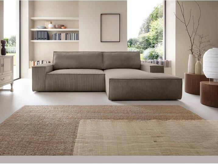 Ecksofa mit Schlaffunktion - Ecke rechts - Cord - Taupe - AMELIA von KAUF-UNIQUE.de