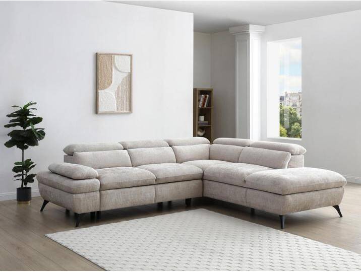 Ecksofa mit Schlaffunktion - Ecke rechts - Strukturstoff - Beige - SURDELI von KAUF-UNIQUE.de